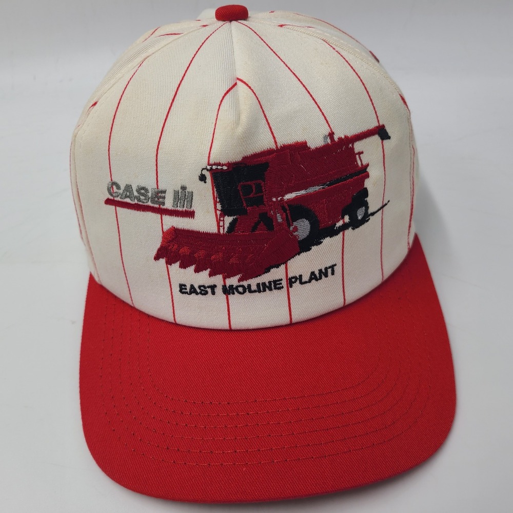 Vintage Case IH Hat Snapback K-Products White Red Pinstripes East Moline Plant